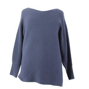 Cabi Sweater Sz XL Blue Ribbed Round Neck Asymmetrical Cotton Acrylic Sweater